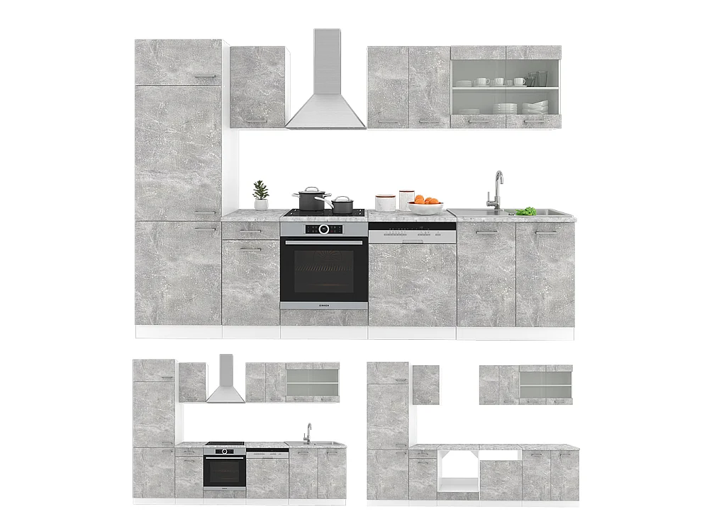 Cuisine béton/blanc 300x60x81.6 r-line