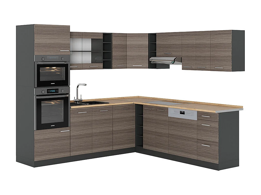 Hoekkeuken edel grijs/antraciet 247x46x81.6 r-line
