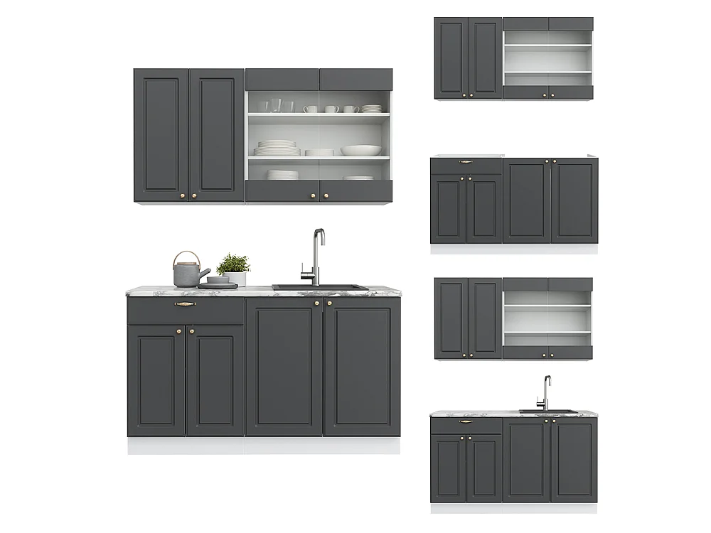 Singleküche anthrazit-gold/weiß 140x60x81.6 fame-line