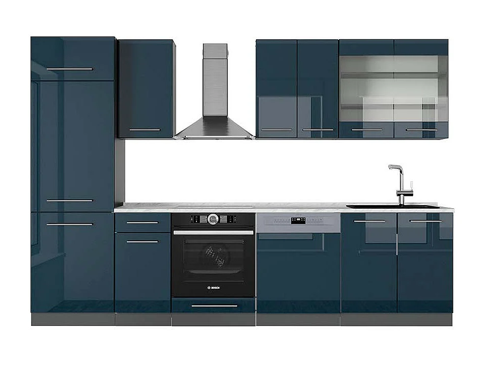 Cuisine bleu foncé brillant/anthracite 300x60x81.6 fame-line