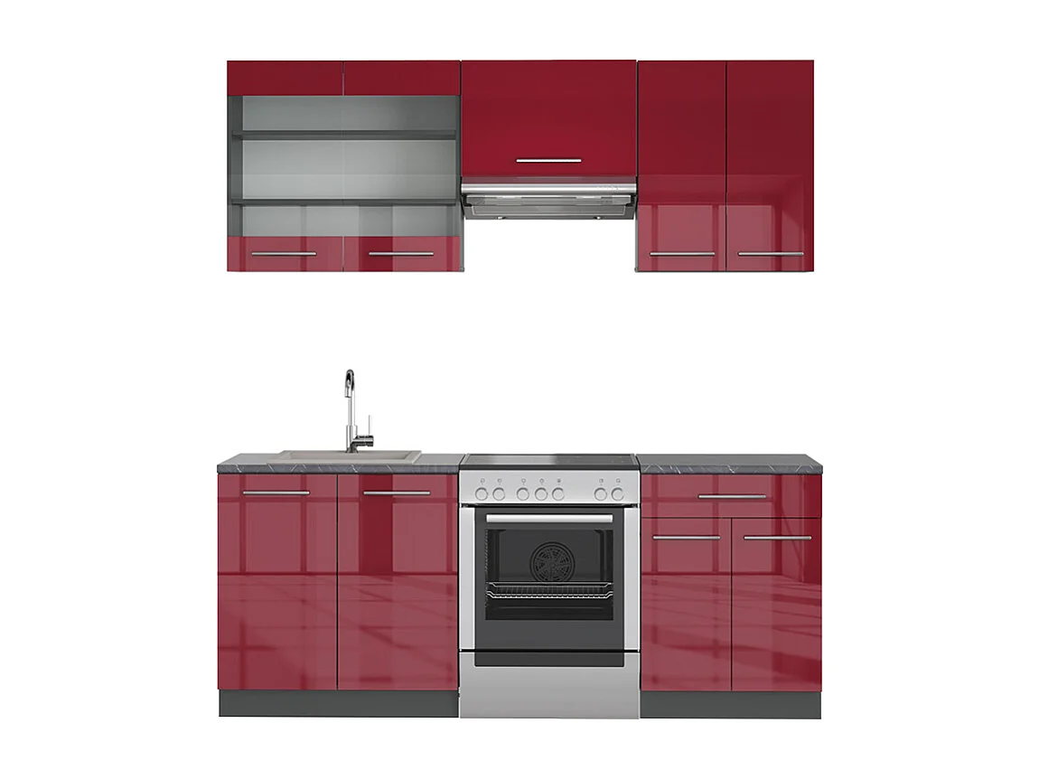 Mueble de cocina burdeos brillo intenso/antracita 200x60x81.6 fame-line