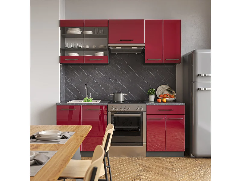 Complete keukeneenheid bordeaux hoogglans/antraciet 200x60x81.6 fame-line