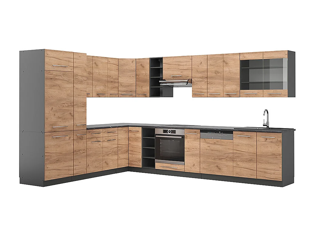 Cocina esquinera oro power roble/antracita 347x60x81.6 fame-line