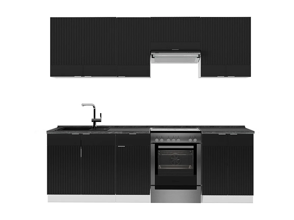 Køkkenrække sort stribet/hvid 240x60x81.6 fame-line