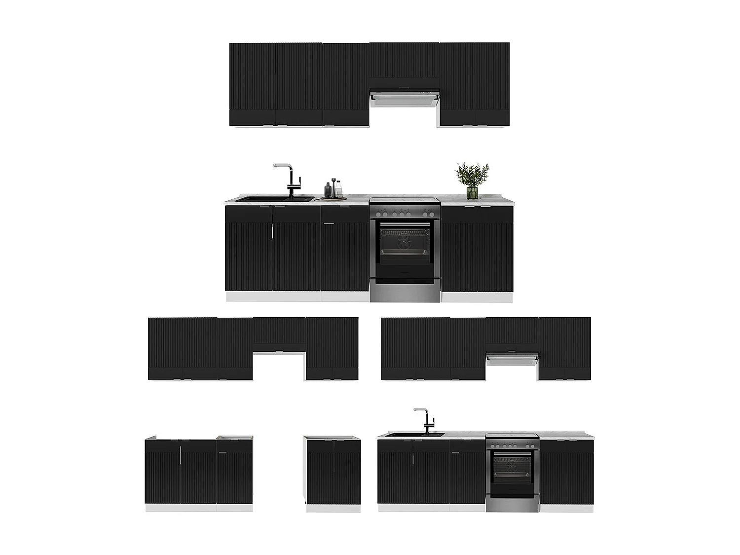 Køkkenrække sort stribet/hvid 240x60x81.6 fame-line