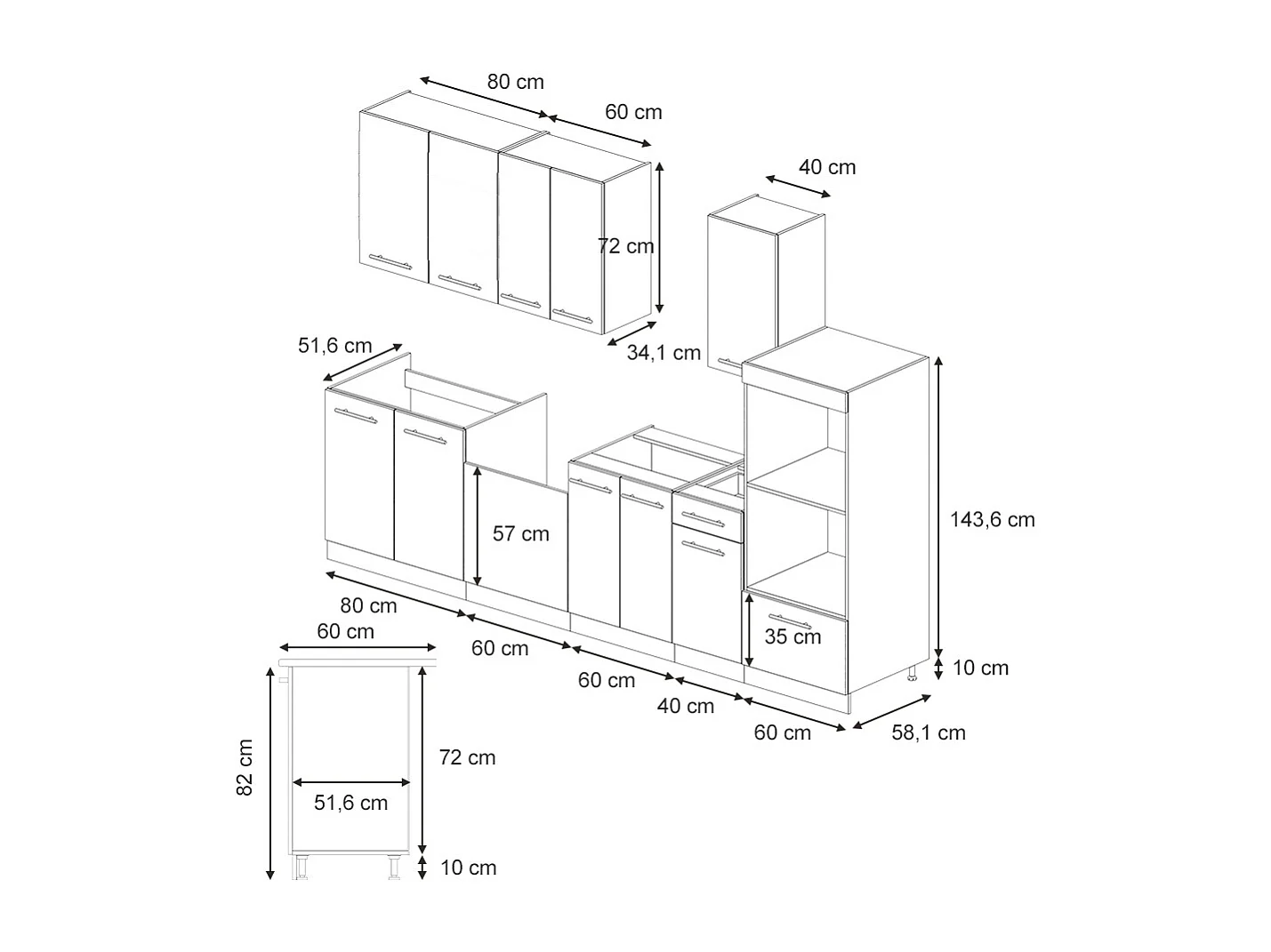 Mueble de cocina panel de roble/antracita 300x60x81.6 fame-line