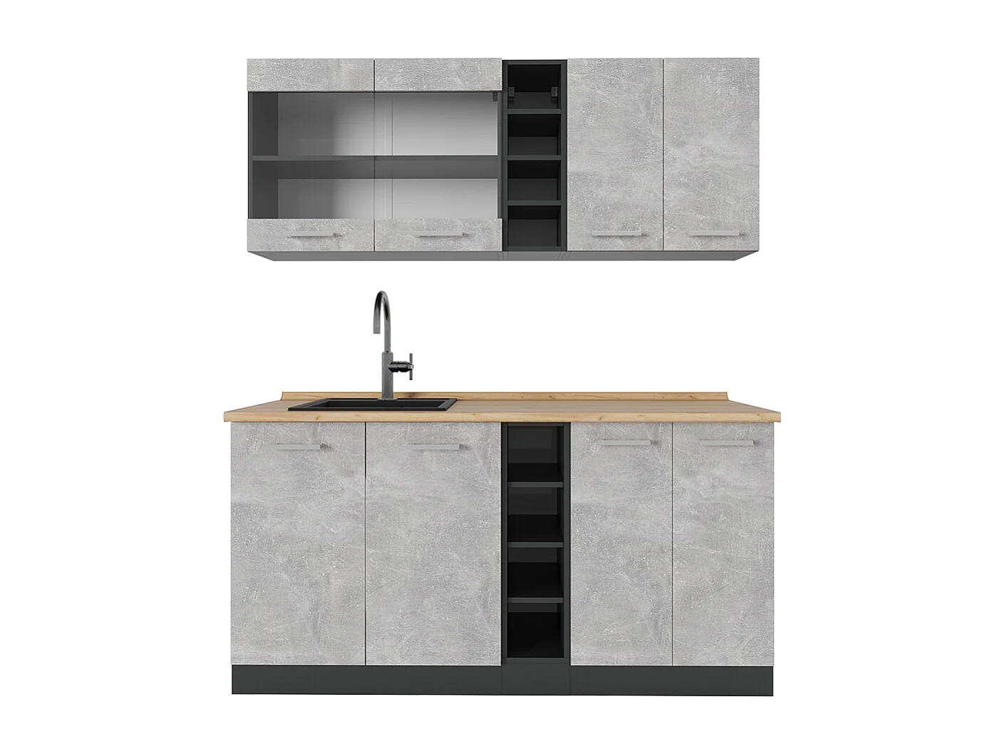 Cocina para solteros hormigón/antracita 160x46x81.6 r-line