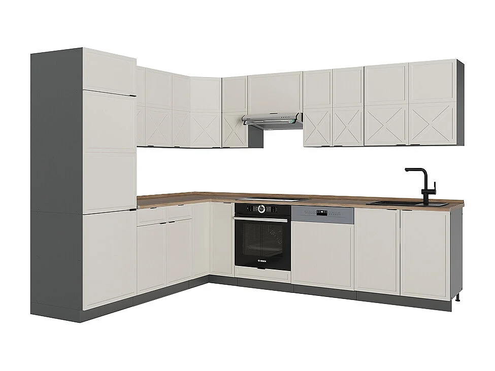 Cuisine en angle grisbeige/anthracite 287x60x81.6 fame-line