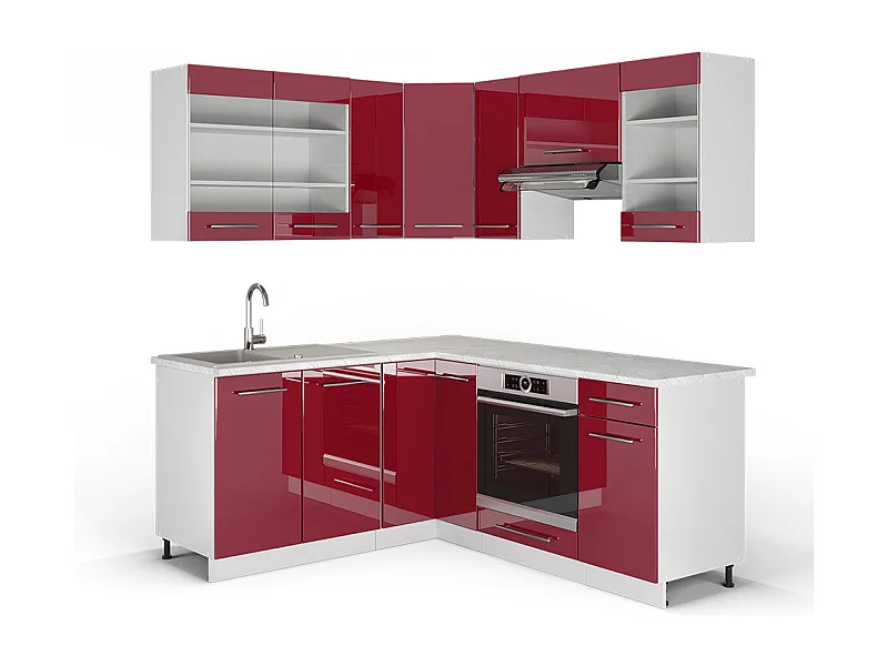 Cocina esquinera burdeos brillo intenso/blanco 190x60x81.6 fame-line