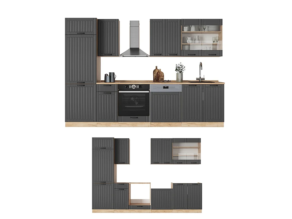 Køkkenrække mørkegrå 300x60x81.6 fame-line