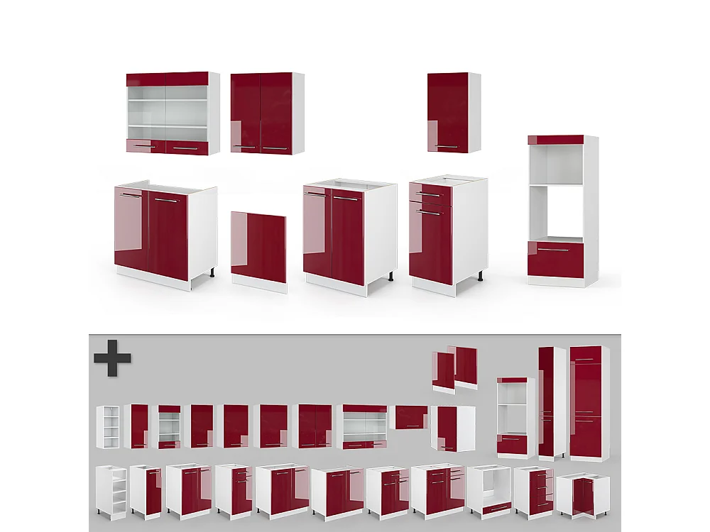 Mueble de cocina burdeos brillo intenso/blanco 300x60x81.6 fame-line