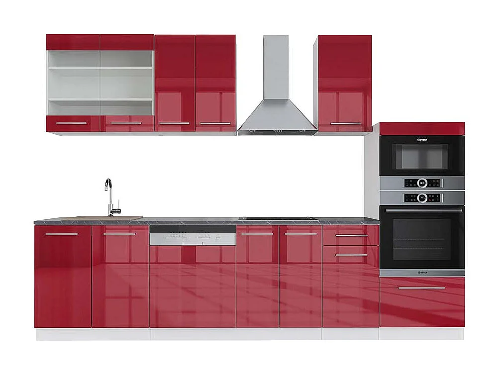 Cuisine bordeaux haute brillance/blanc 300x60x81.6 fame-line