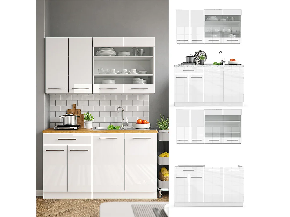 Singlekøkken hvid højglans/hvid 140x60x81.6 fame-line