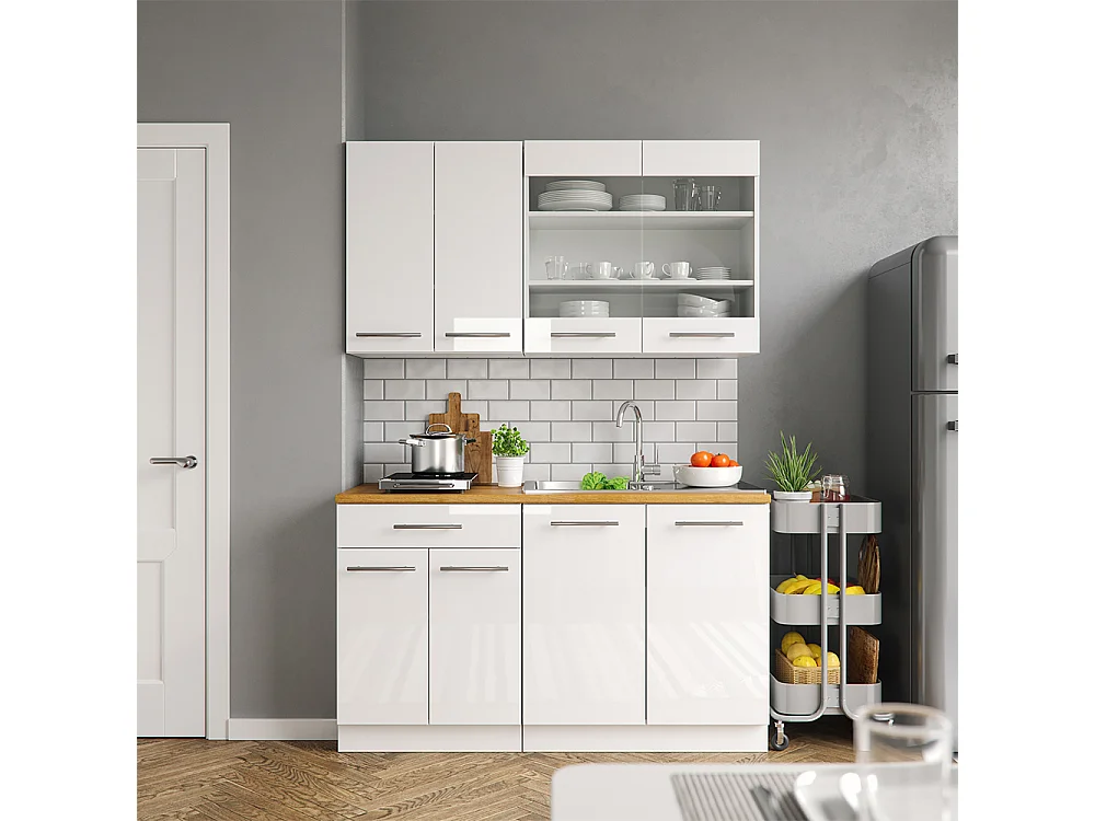 Singlekøkken hvid højglans/hvid 140x60x81.6 fame-line