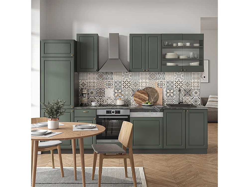 Mueble de cocina verde-dorado casa de campo/antracita 300x46x81.6 fame-line