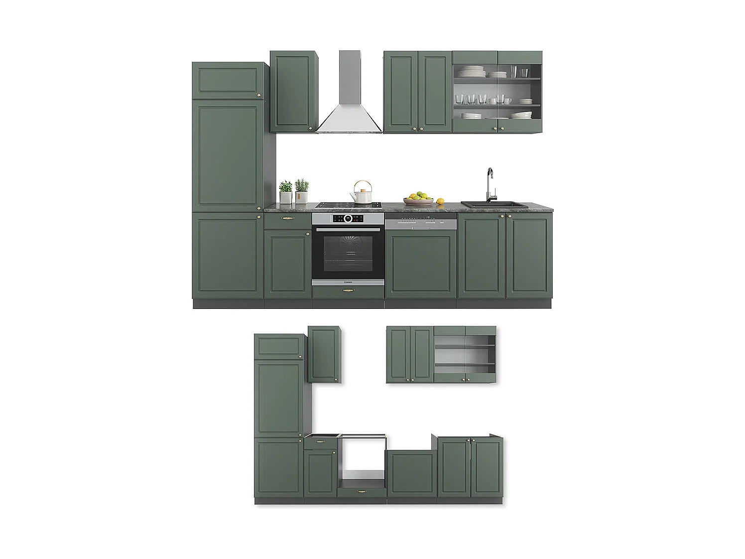Cuisine vert et or campagne/anthracite 300x46x81.6 fame-line