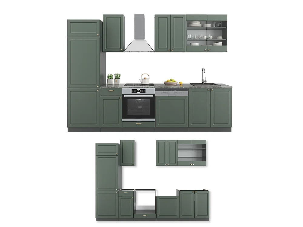 Cuisine vert et or campagne/anthracite 300x46x81.6 fame-line