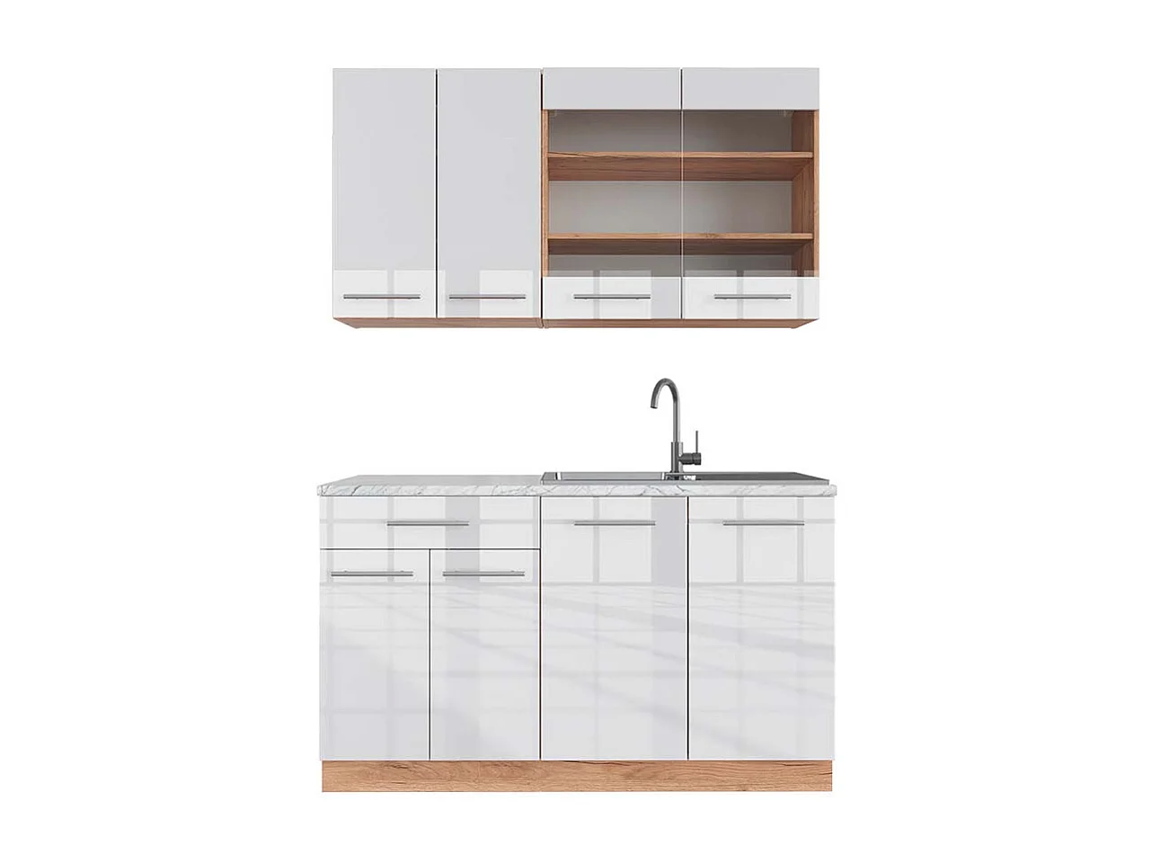 Cocina para solteros blanco brillo intenso/roble dorado 140x60x81.6 fame-line