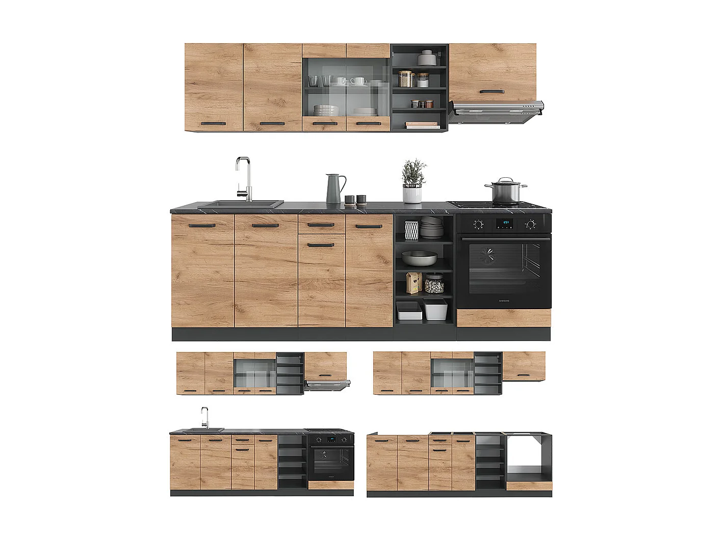 Cucina componibile quercia dorata/antracite 240x46x81.6 r-line