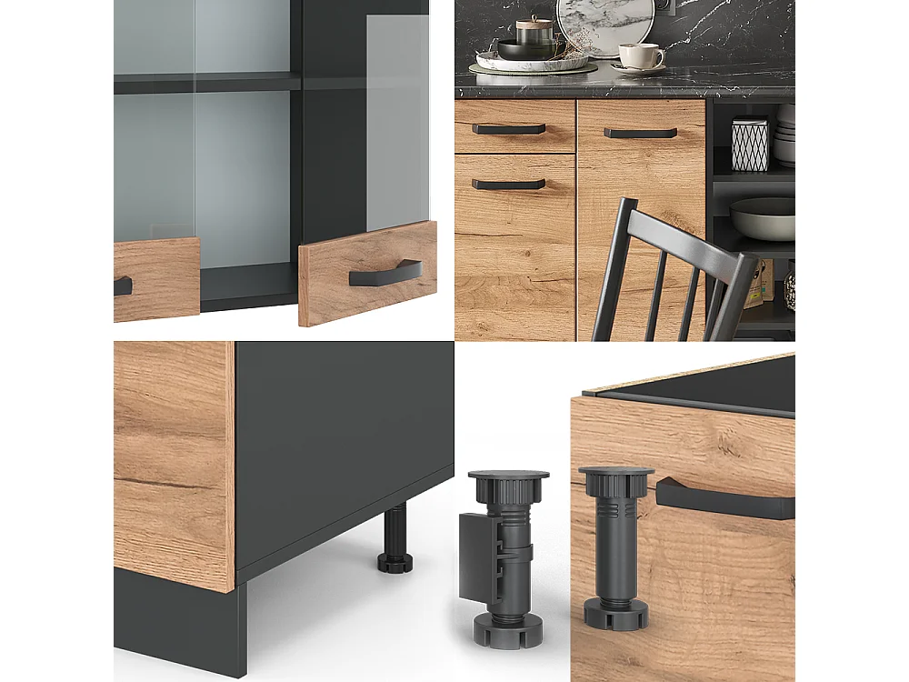 Cucina componibile quercia dorata/antracite 240x46x81.6 r-line