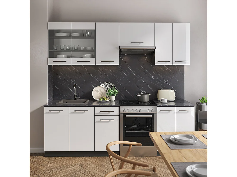 Küchenzeile weiß hochglanz/anthrazit 240x46x81.6 fame-line