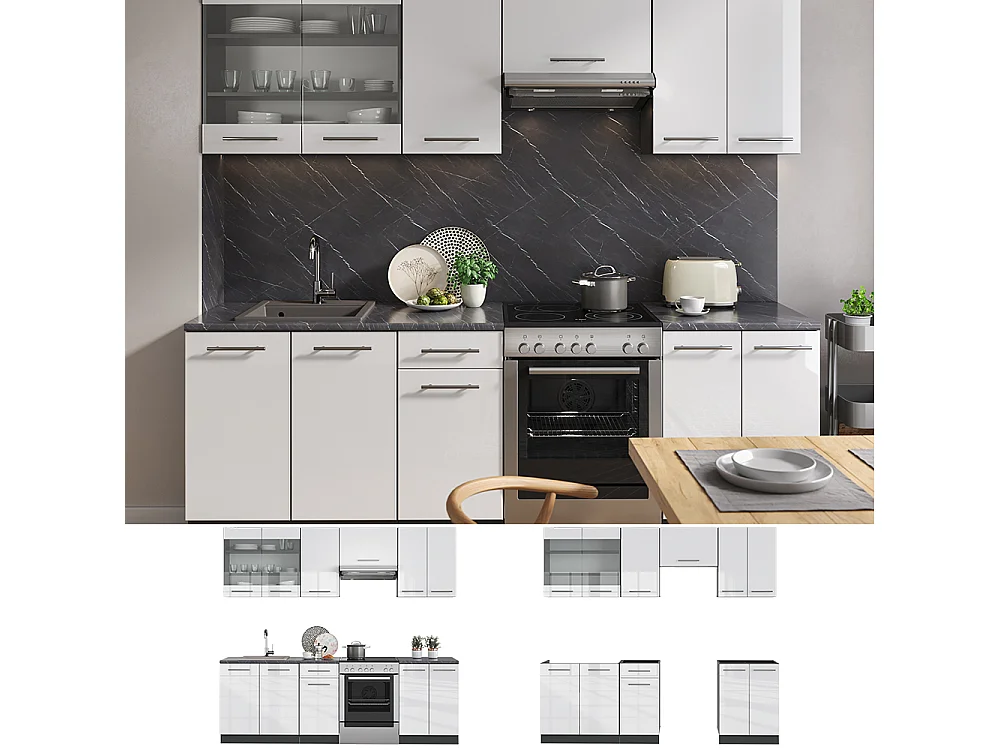 Küchenzeile weiß hochglanz/anthrazit 240x46x81.6 fame-line