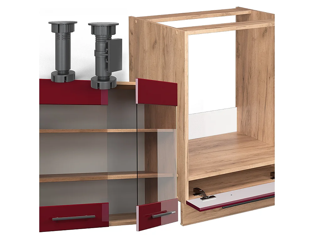 Hoekkeuken bordeaux hoogglans/gouden eik 190x60x81.6 fame-line