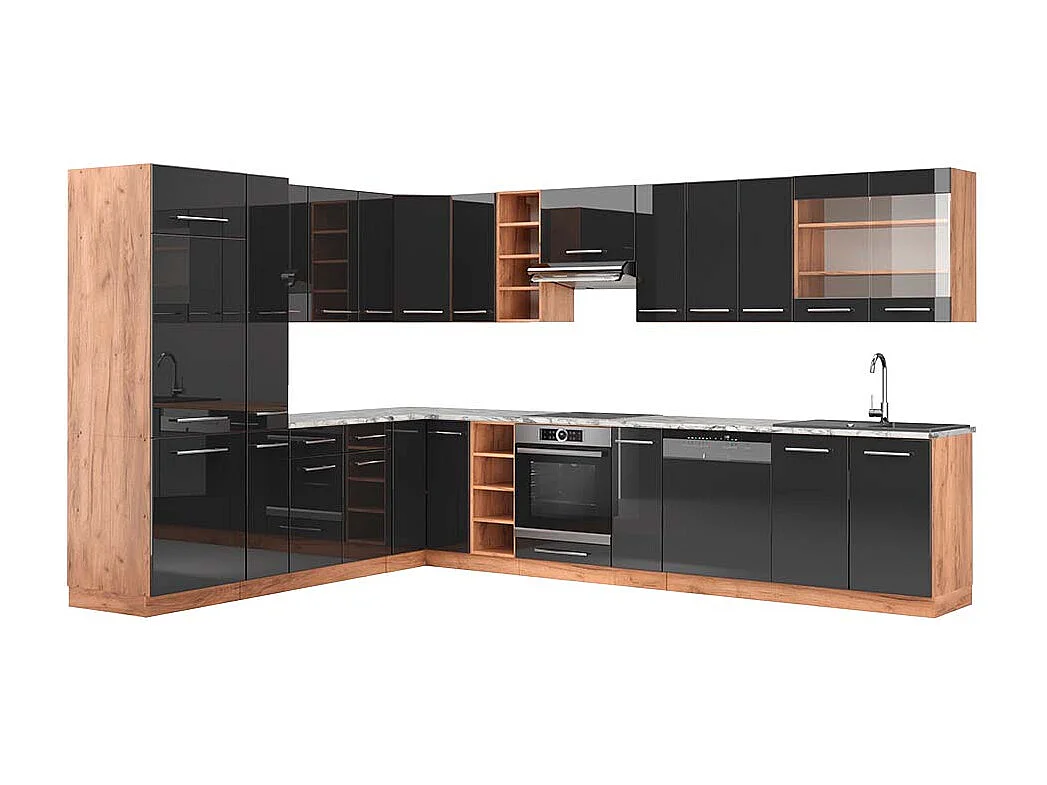 Cuisine en angle anthracite brillant/chêne doré 347x60x81.6 fame-line