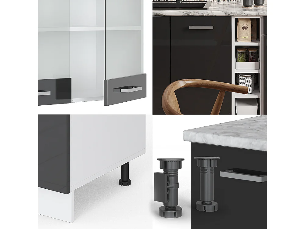 Cuisine anthracite brillant/blanc 160x60x81.6 r-line