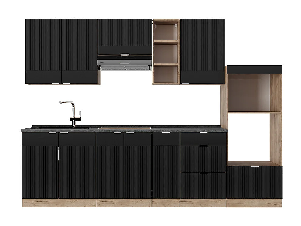 Cuisine noir rayé/chêne doré 280x60x81.6 fame-line