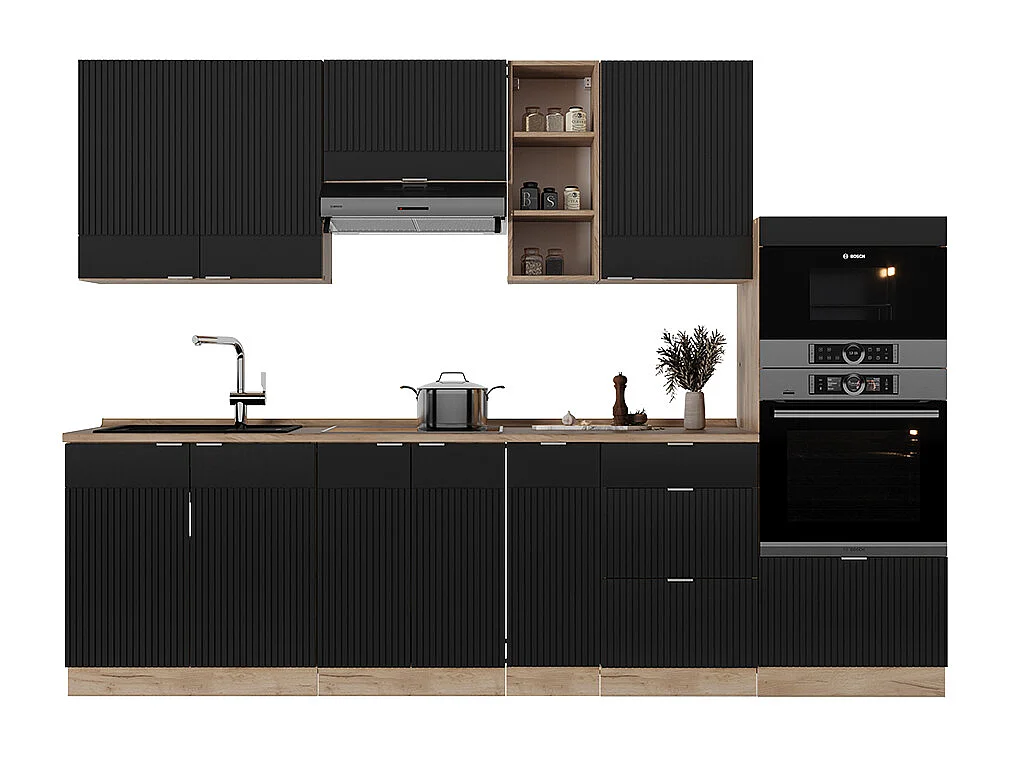 Cuisine noir rayé/chêne doré 280x60x81.6 fame-line