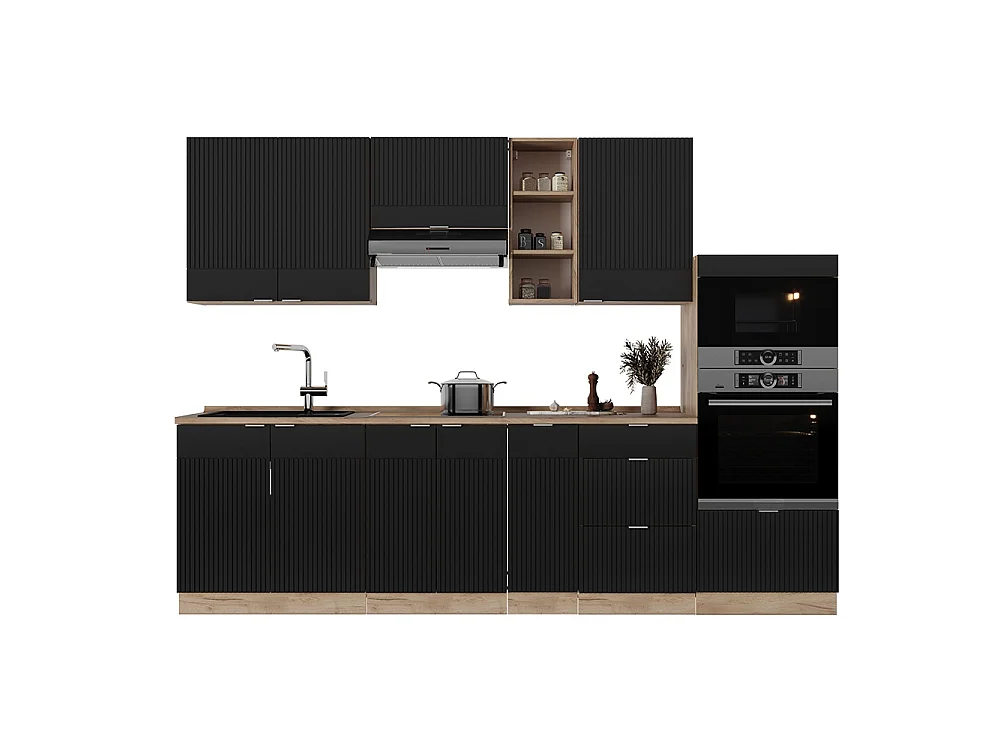 Mueble de cocina rayas negras/roble dorado 280x60x81.6 fame-line