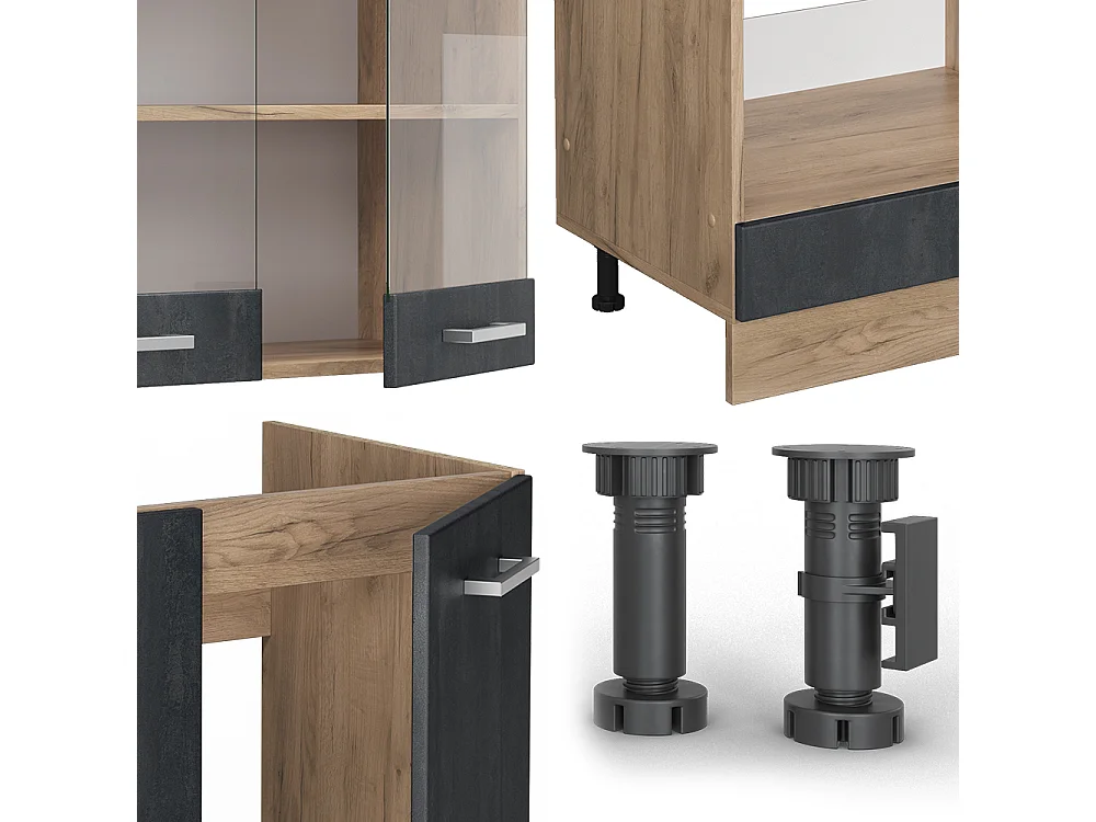 Cucina angolare completa calcestruzzo nero/quercia dorata 287x46x81.6 r-line