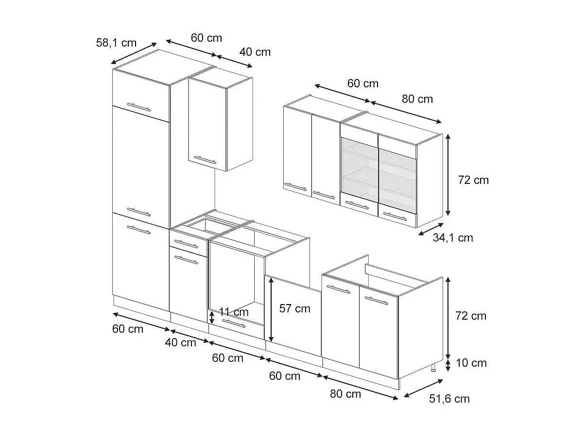 Kitchenette antracite alto brilho 300x46x81.6 fame-line