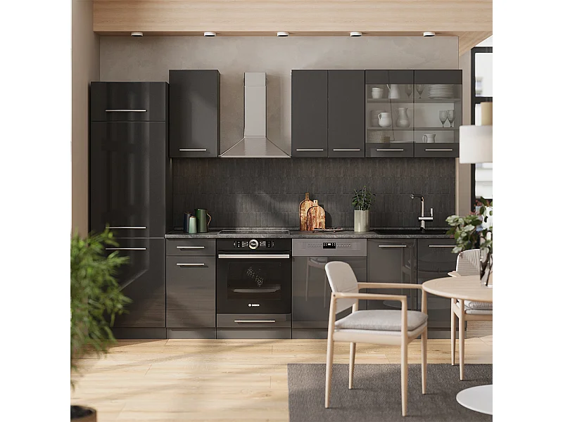 Cuisine anthracite haute brillance 300x46x81.6 fame-line