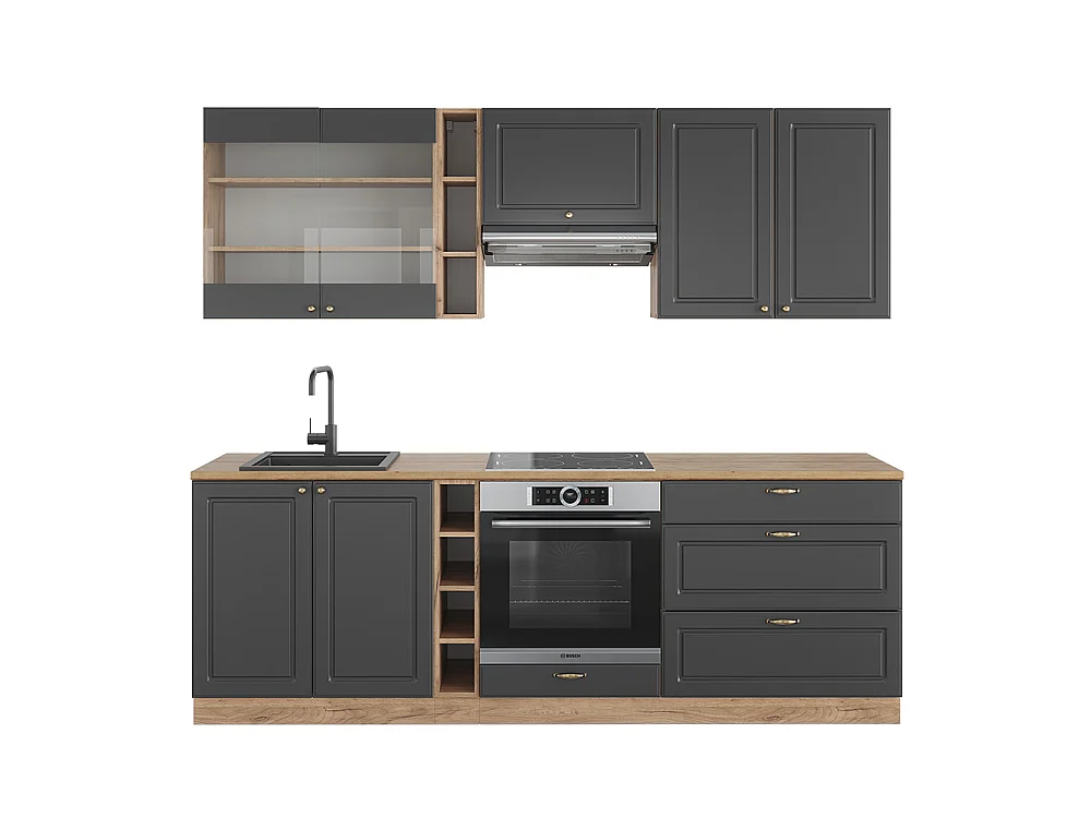 Cuisine anthracite campagne/chêne doré 235x60x81.6 fame-line