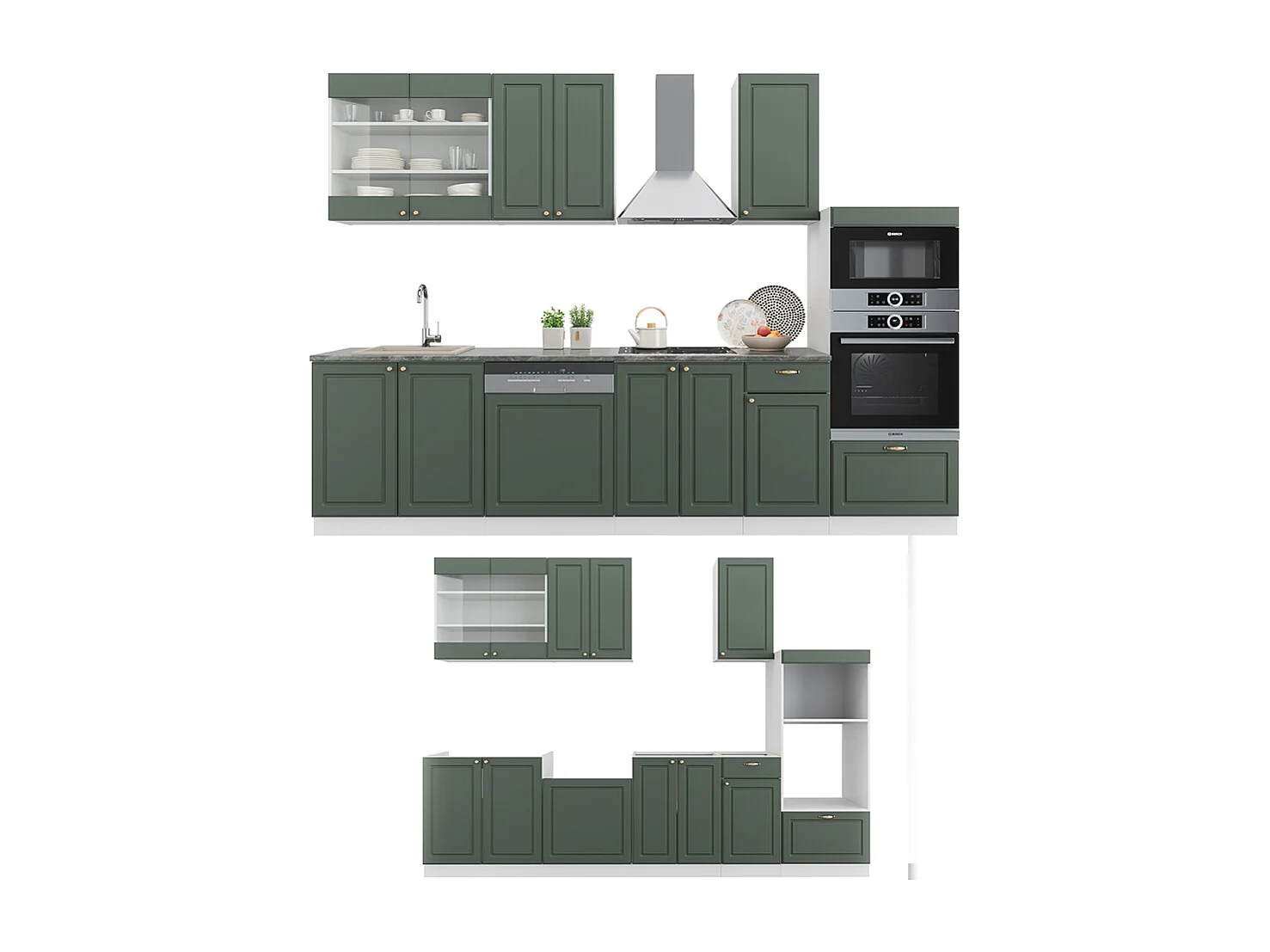 Køkkenrække grøn-guld landhus/hvid 300x46x81.6 fame-line