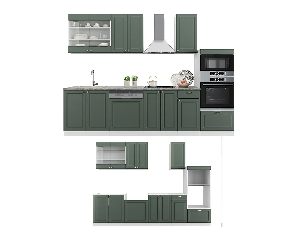 Mueble de cocina verde-dorado casa de campo/blanco 300x46x81.6 fame-line