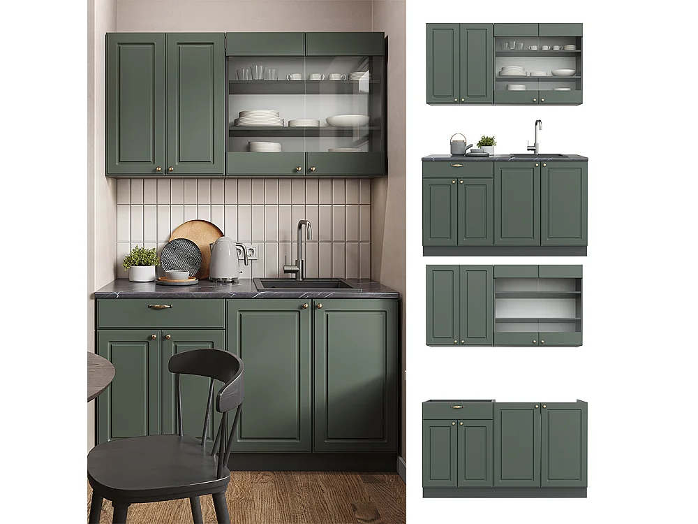 Cocina para solteros verde-dorado casa de campo/antracita 140x46x81.6 fame-line