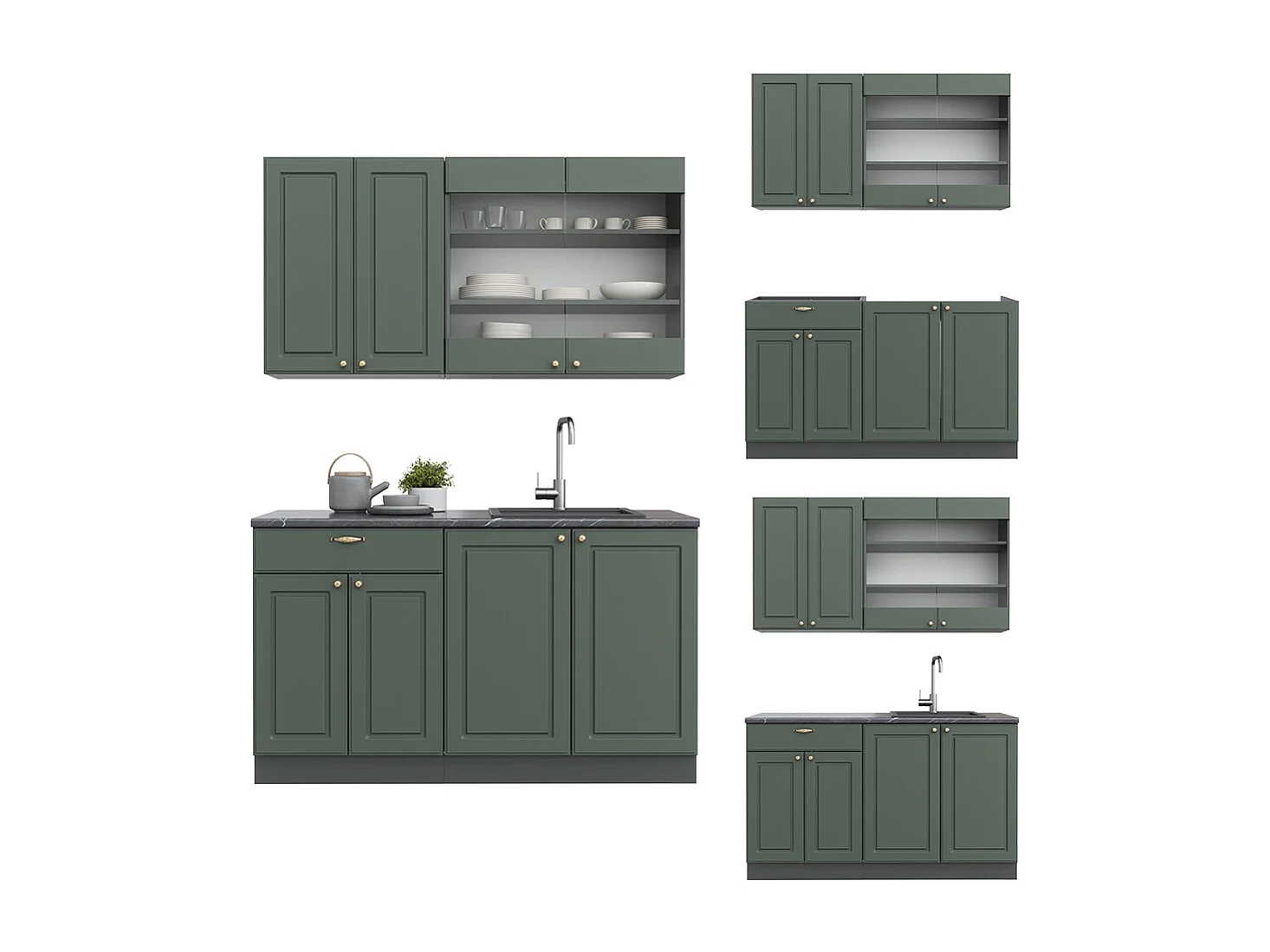 Cocina para solteros verde-dorado casa de campo/antracita 140x46x81.6 fame-line