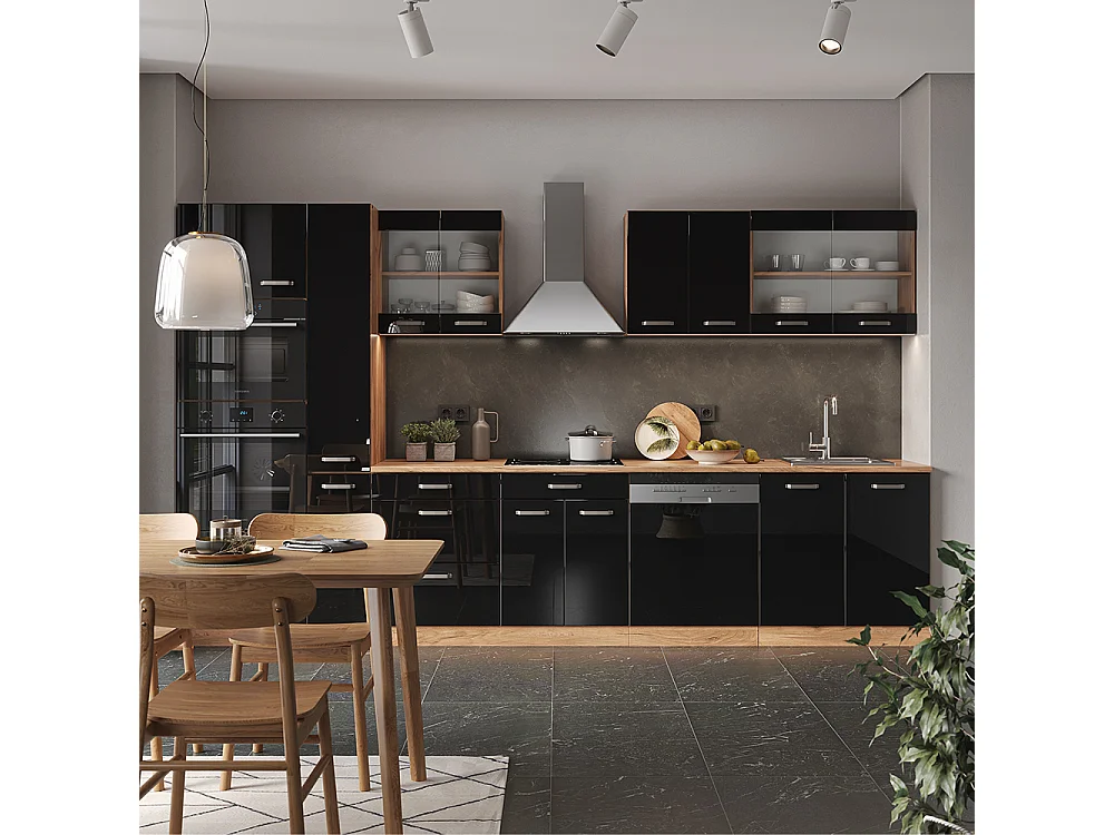 Cucina componibile rovere nero/oro lucido 350x60x81.6 r-line