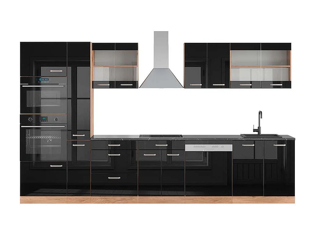 Cuisine noir brillant/chêne doré 350x60x81.6 r-line