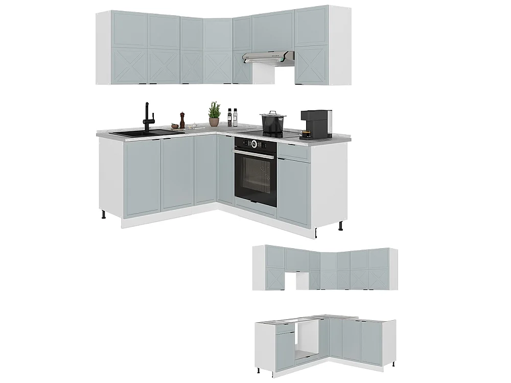 Cocina esquinera azul claro-gris/blanco 190x60x81.6 fame-line