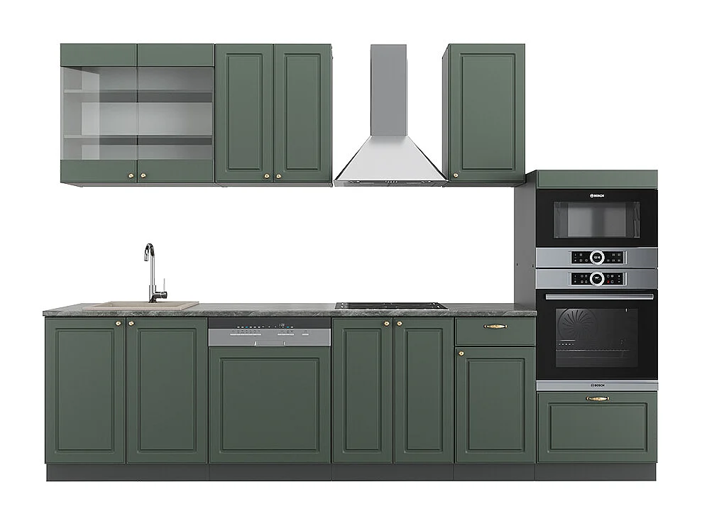 Mueble de cocina verde-dorado casa de campo/antracita 300x60x81.6 fame-line