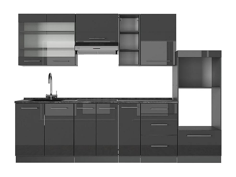 Mueble de cocina antracita alto brillo 280x60x81.6 fame-line