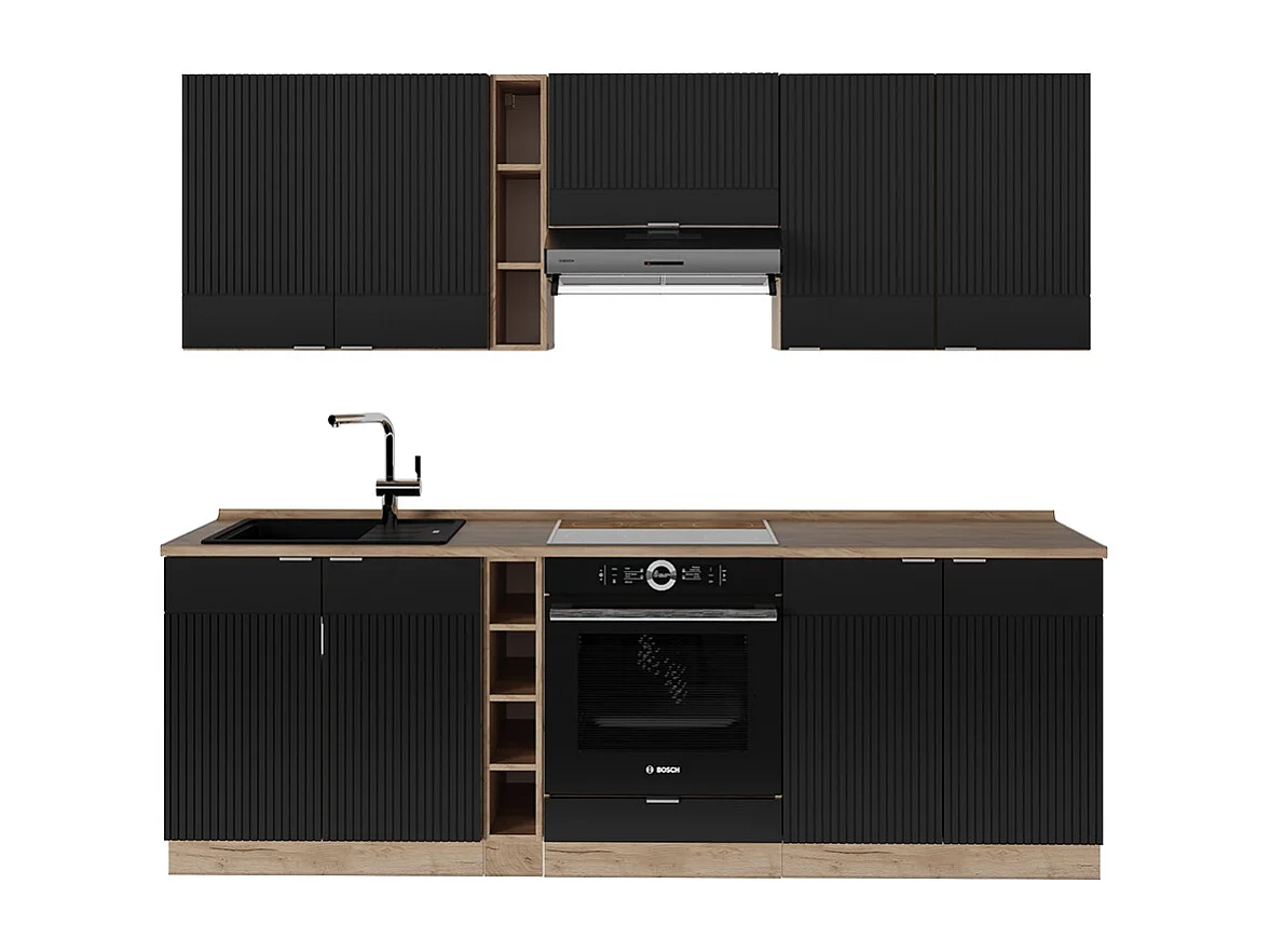 Cuisine noir rayé/chêne doré 280x46x81.6 fame-line