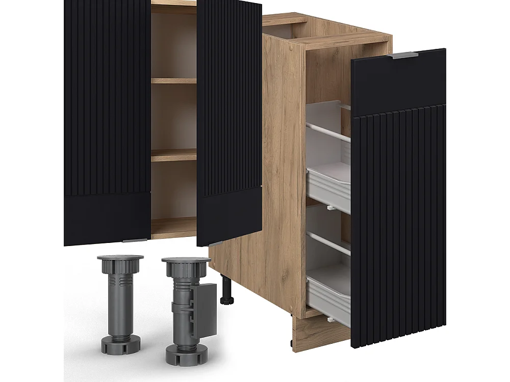 Cuisine noir rayé/chêne doré 280x46x81.6 fame-line