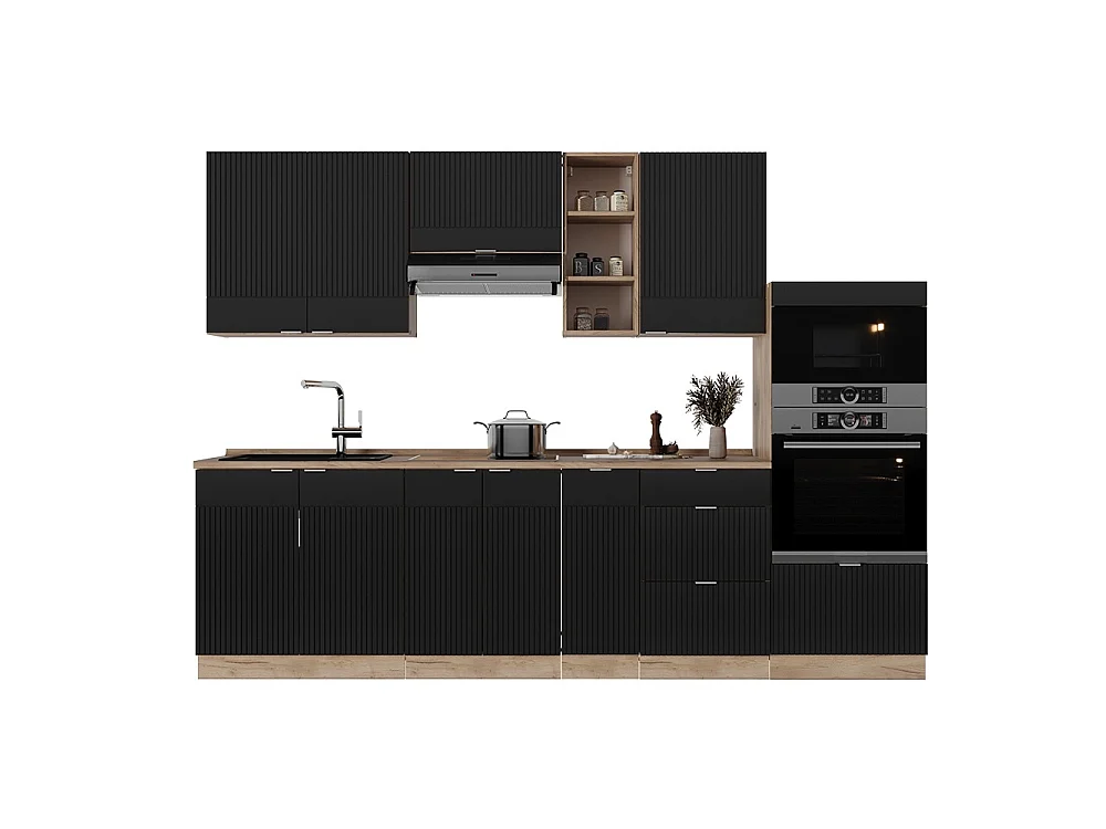 Mueble de cocina rayas negras/roble dorado 280x46x81.6 fame-line