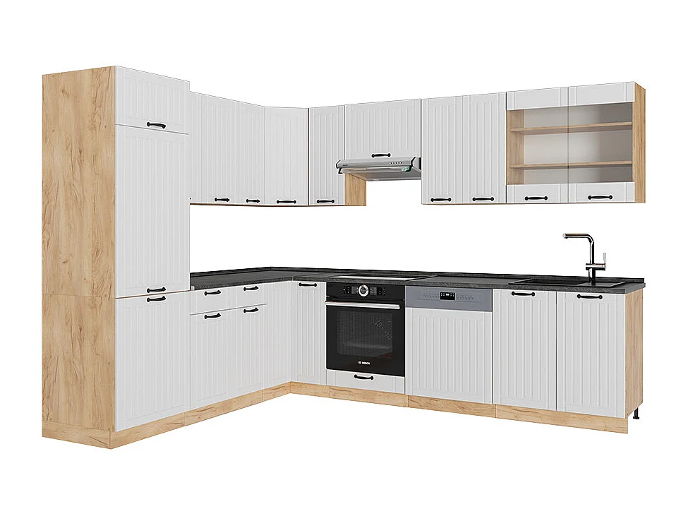 Cuisine en angle blanc campagne 227x60x81.6 fame-line