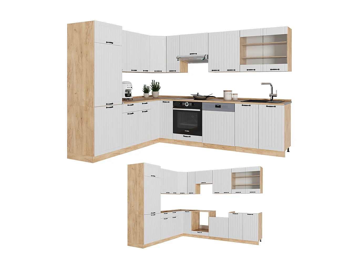 Kuchnia narożna biały domek wiejski 227x60x81.6 fame-line